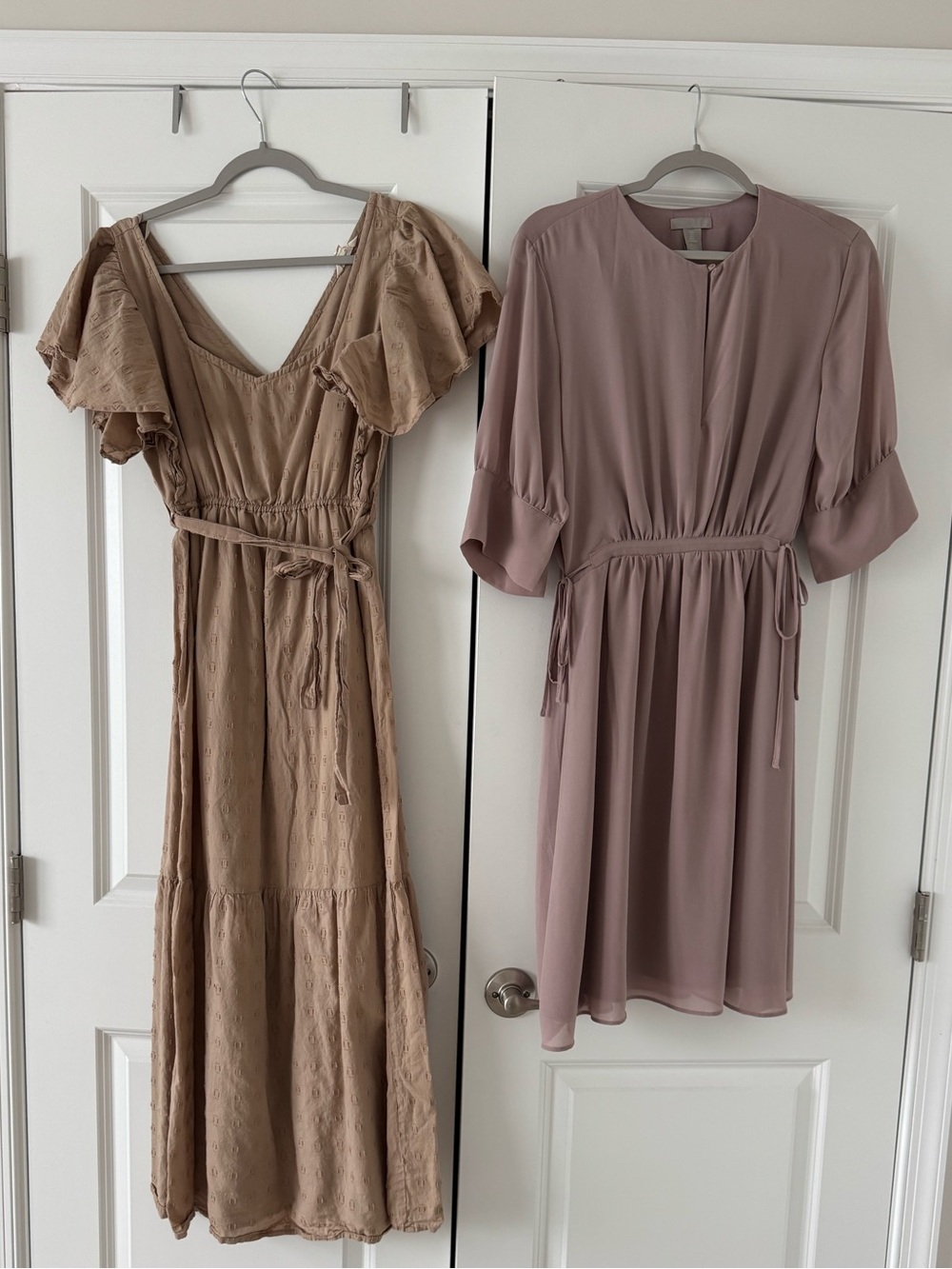 2 Dress Bundle Midi Maxi Dresses Sim & Sam H&M Tan Eyelet Mauve Chiffon Size S - Picture 2 of 9